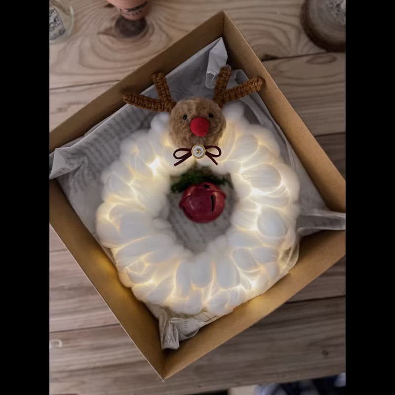 鈴鐺麋鹿澎澎花圈/聖誕花圈/交換禮物/應景商品/療癒