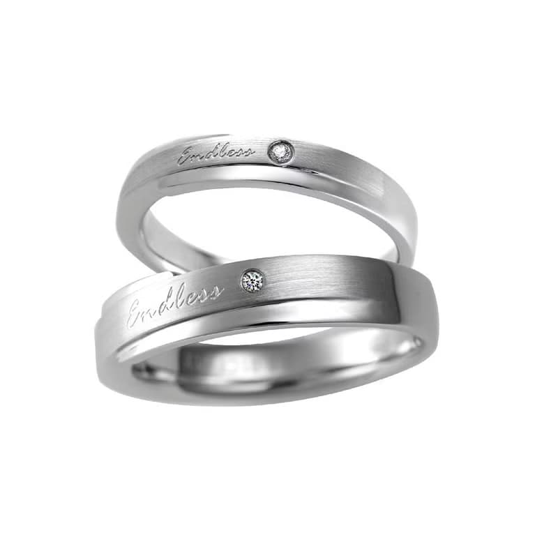 情侶對戒 結婚對戒  無盡的愛--鑽石白鋼戒