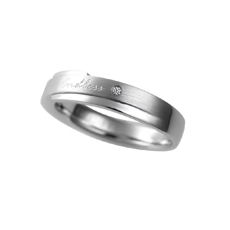 情侶對戒 結婚對戒  無盡的愛--鑽石白鋼戒