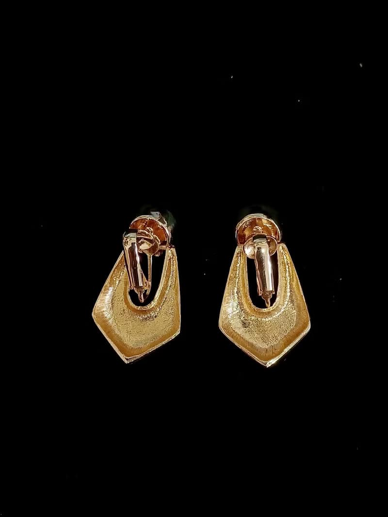 vintage jewelry  典雅金色垂墜鑲珠 夾式耳環