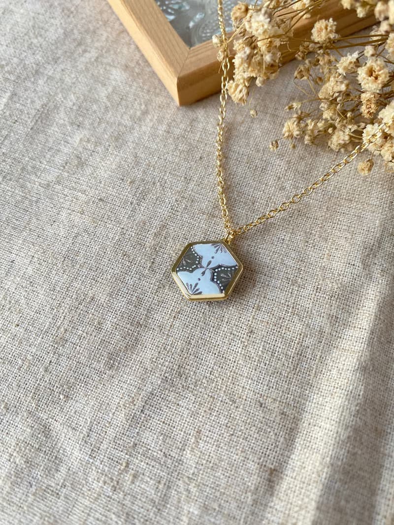 手繪花磚 沈靜 項鍊 手工飾品