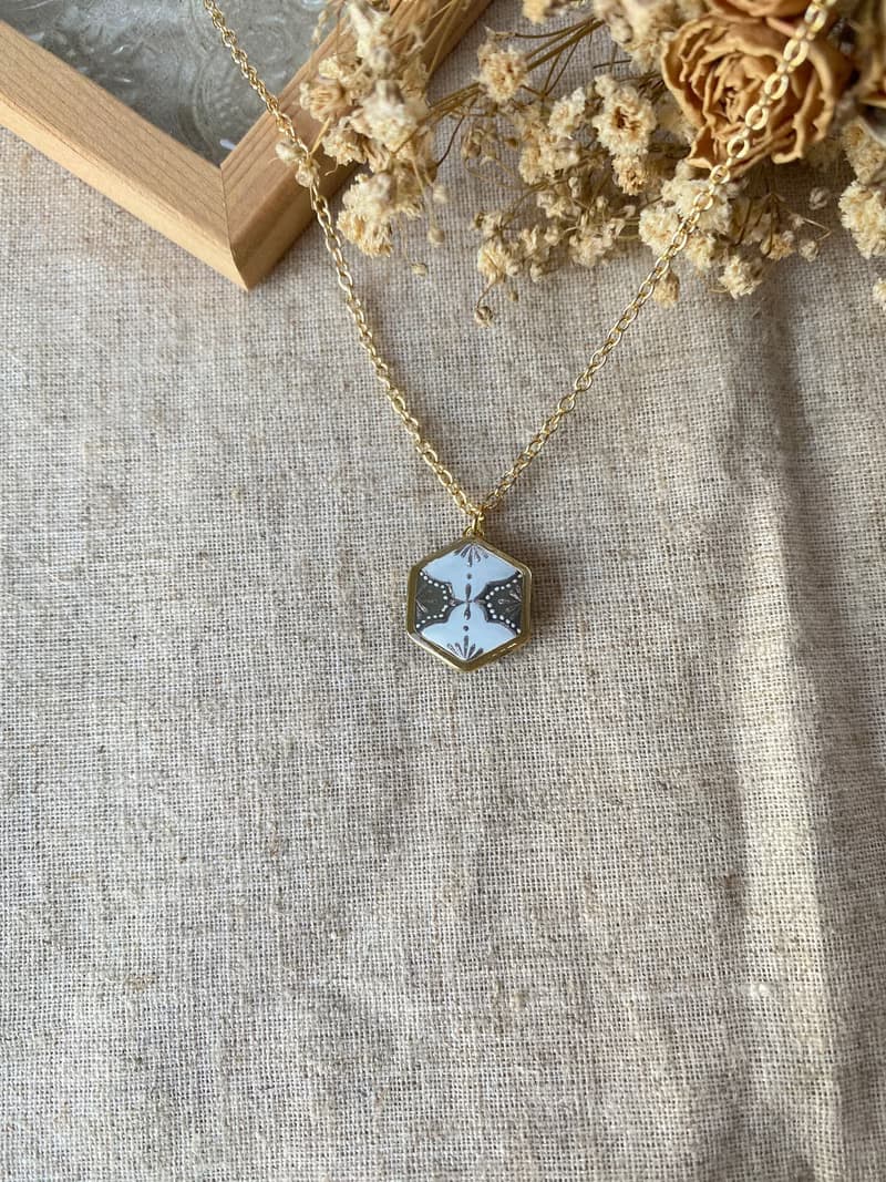 手繪花磚 沈靜 項鍊 手工飾品