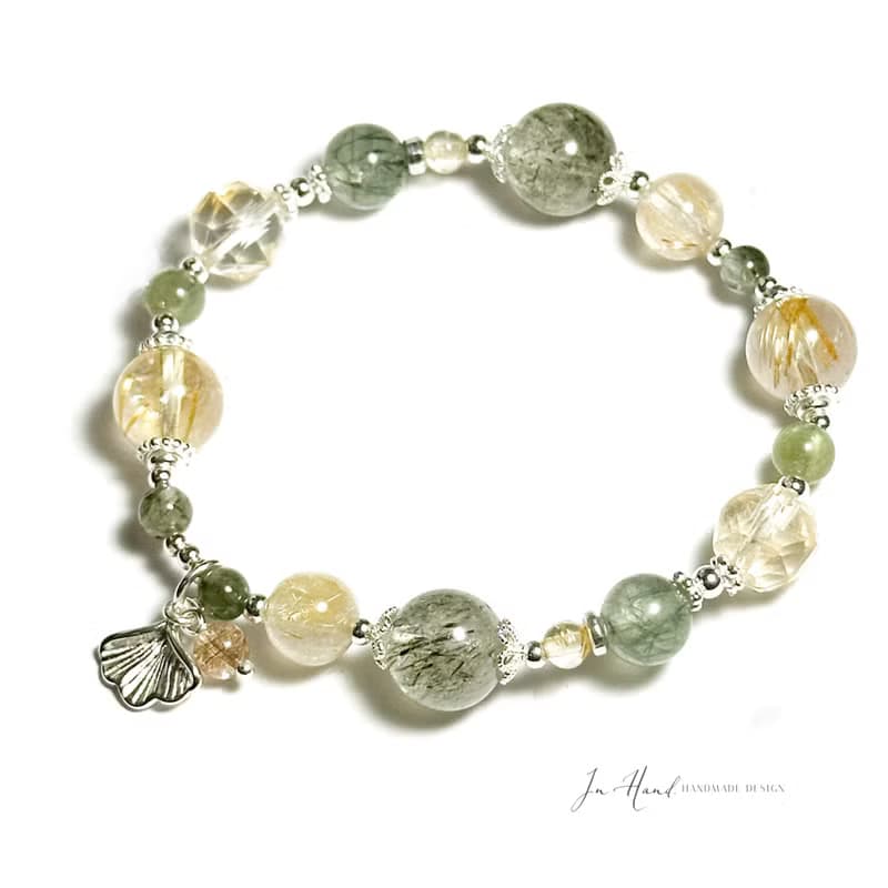 沐光森林-鈦晶.綠髮晶純銀設計款手鍊