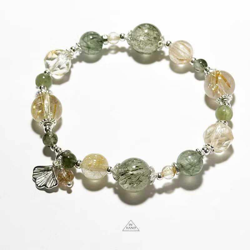 沐光森林-鈦晶.綠髮晶純銀設計款手鍊