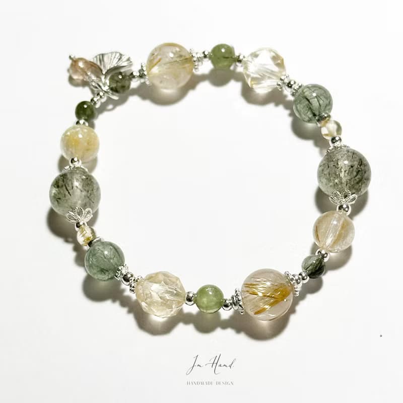 沐光森林-鈦晶.綠髮晶純銀設計款手鍊