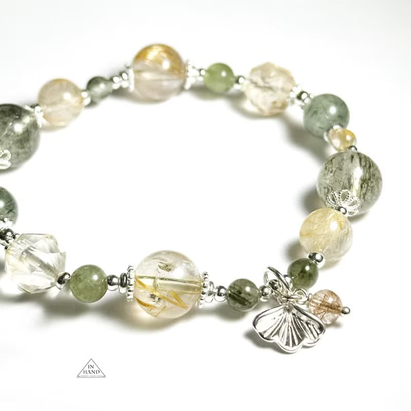 沐光森林-鈦晶.綠髮晶純銀設計款手鍊