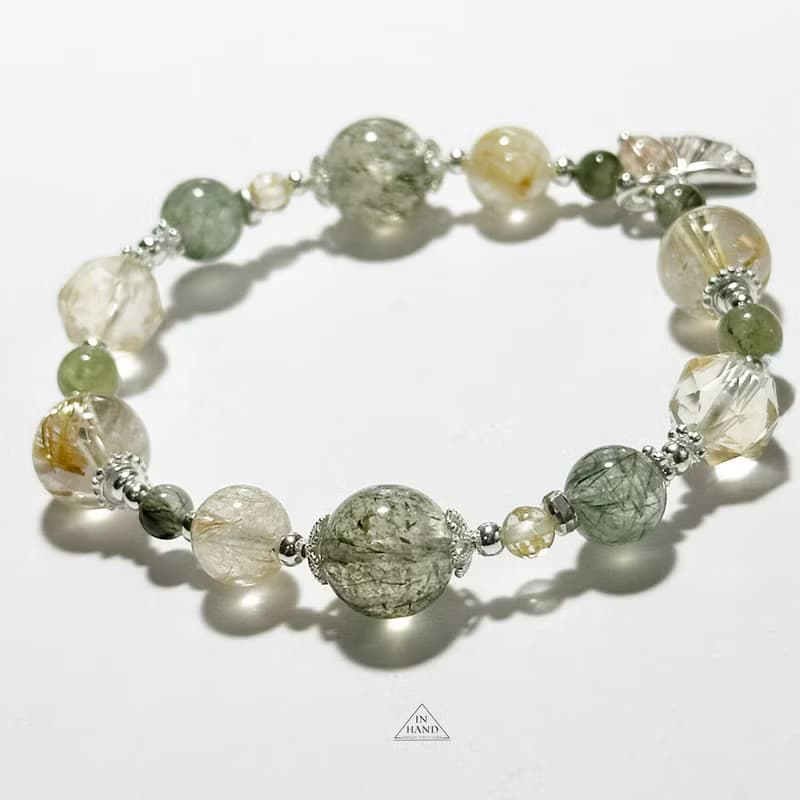 沐光森林-鈦晶.綠髮晶純銀設計款手鍊