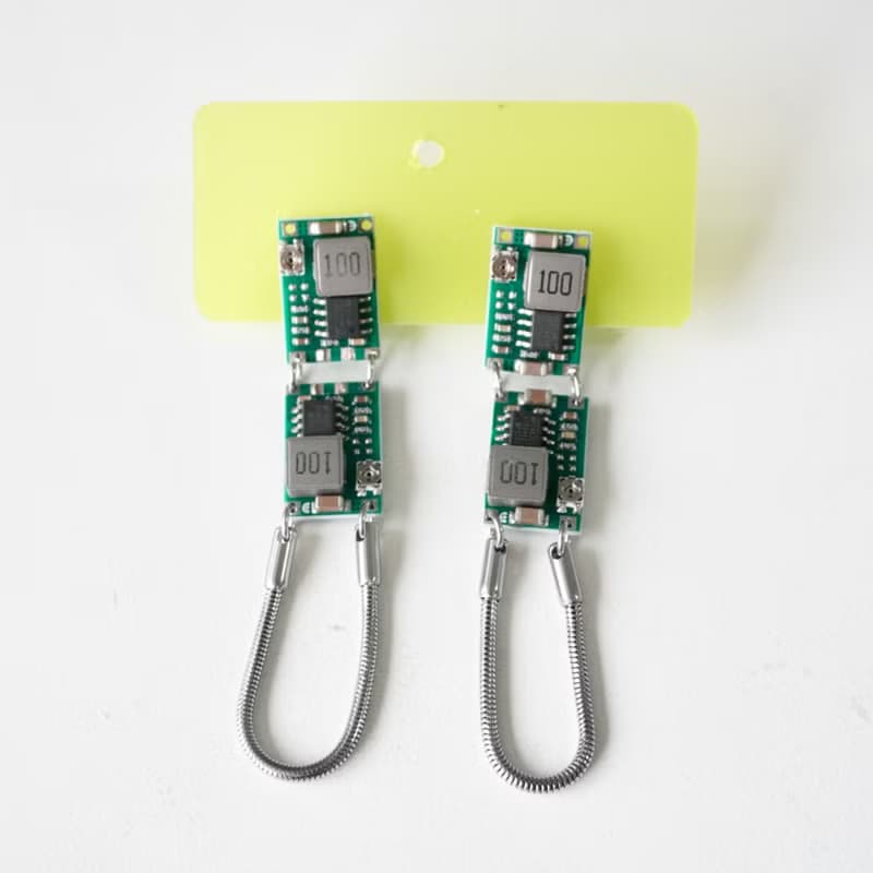 賽博朋克手作製作綠色電路闆蛇骨鏈流蘇 耳環耳釘耳針耳飾