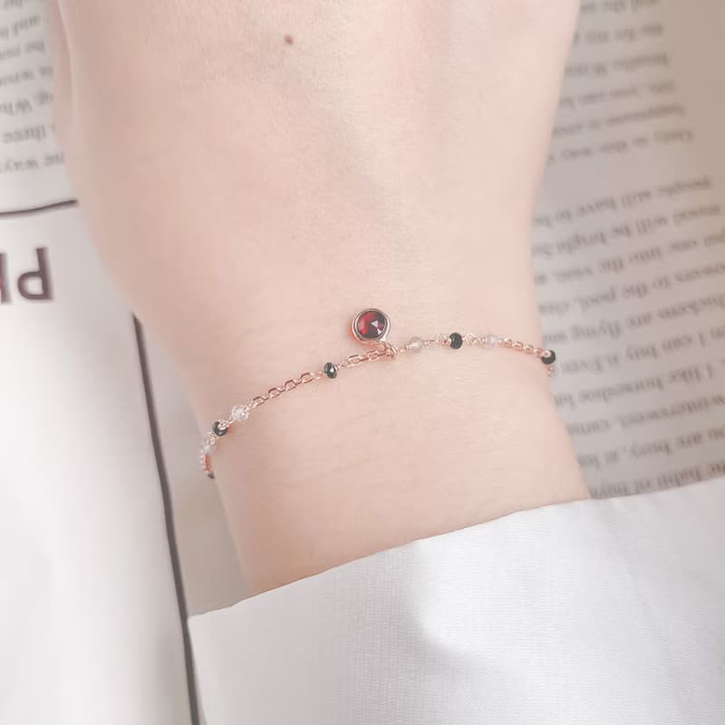 石榴石925純銀鍍玫瑰金果實點綴手鍊