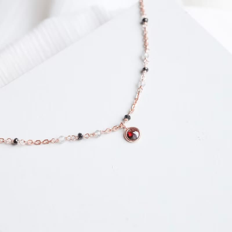 石榴石925純銀鍍玫瑰金果實點綴手鍊