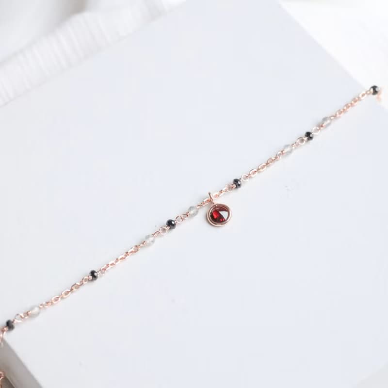 石榴石925純銀鍍玫瑰金果實點綴手鍊