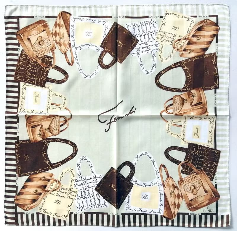 Fendi Vintage Scarf with Women Hand Bag Print 23 x 22.5 inches