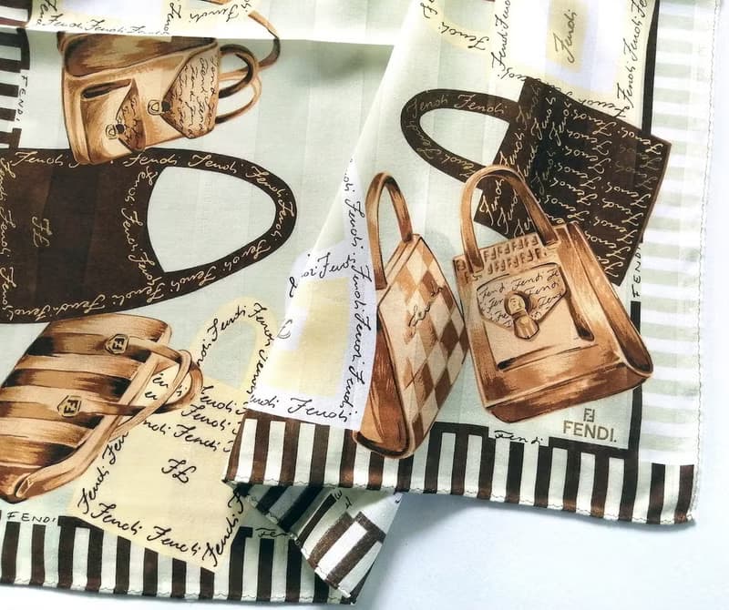 Fendi Vintage Scarf with Women Hand Bag Print 23 x 22.5 inches