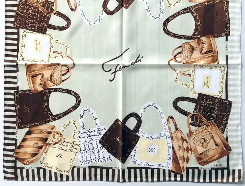Fendi Vintage Scarf with Women Hand Bag Print 23 x 22.5 inches