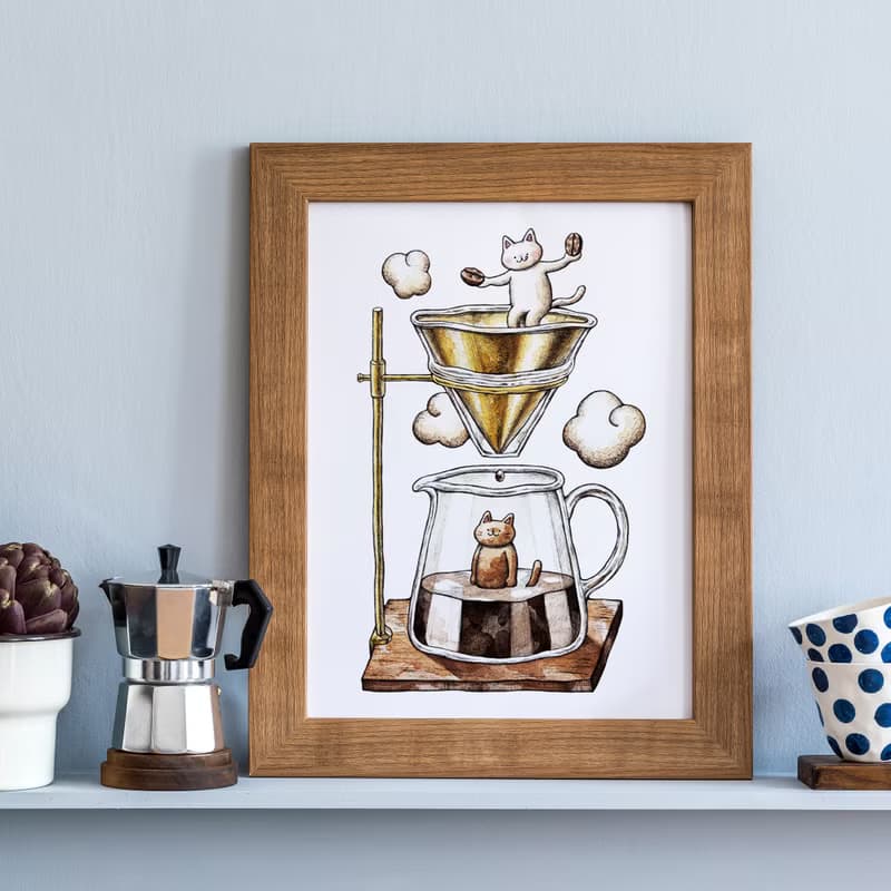 A4 猫とコーヒー アートプリント/イラスト複製画