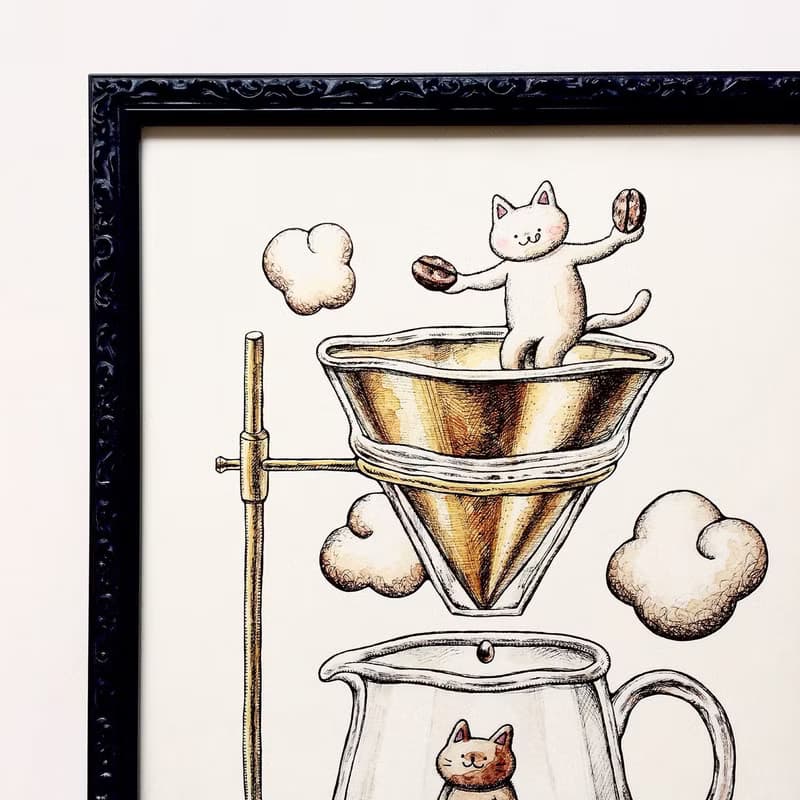 A4 猫とコーヒー アートプリント/イラスト複製画