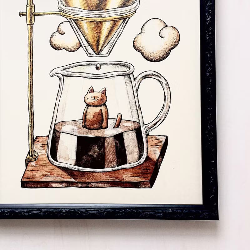 A4 猫とコーヒー アートプリント/イラスト複製画