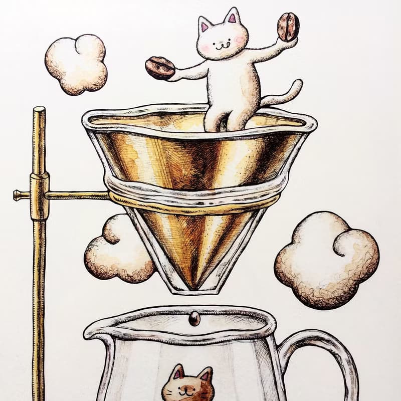 A4 猫とコーヒー アートプリント/イラスト複製画