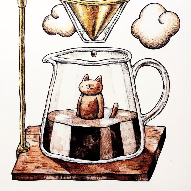A4 猫とコーヒー アートプリント/イラスト複製画