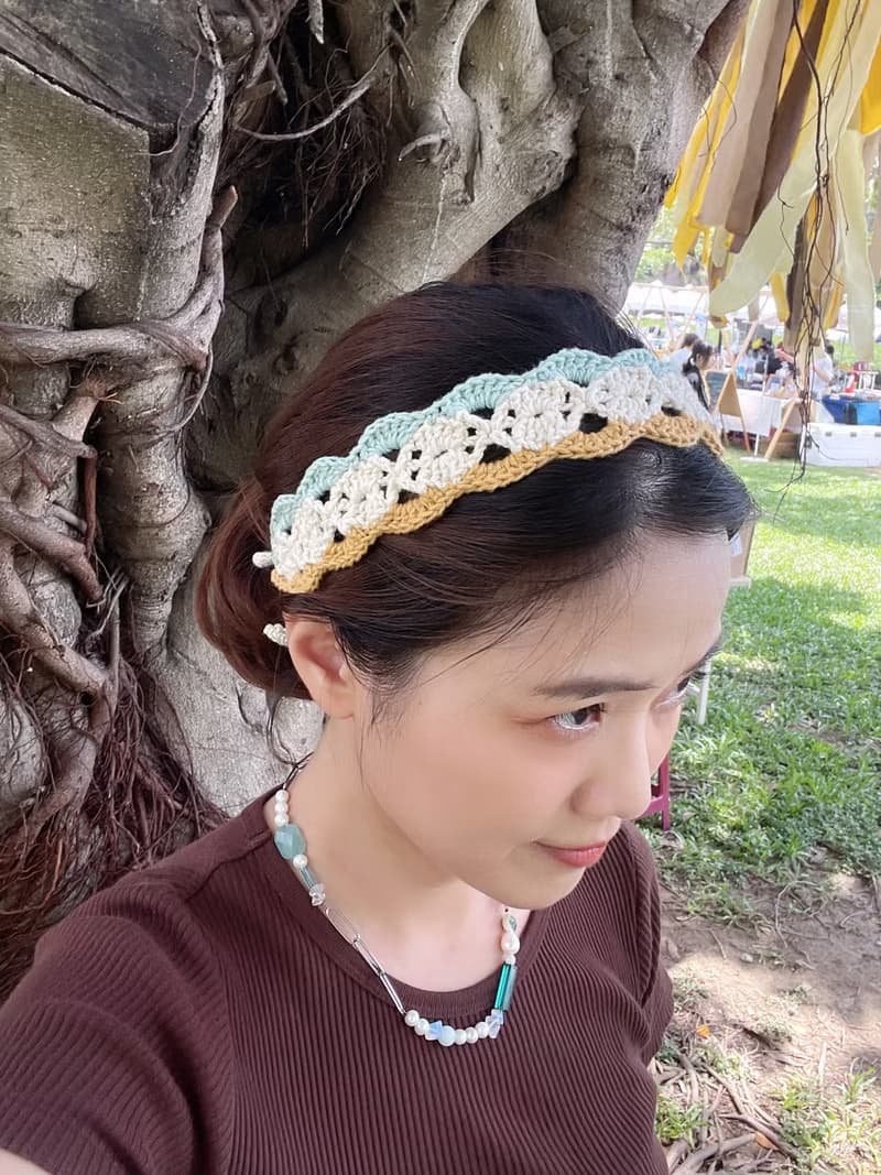波浪編織髮帶 夏日白