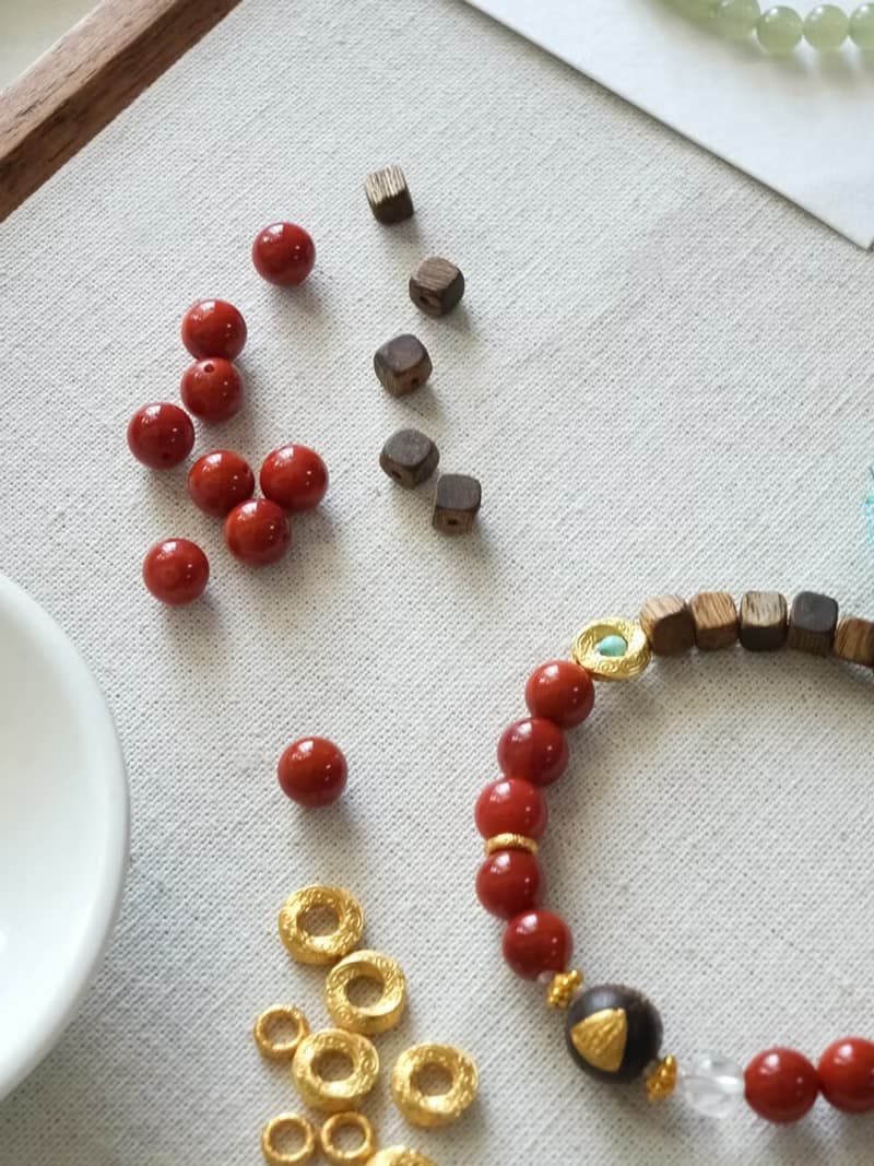 原創手工奇楠沉香南紅手串S925銀鍍金多寶能量手鏈好運生日禮物