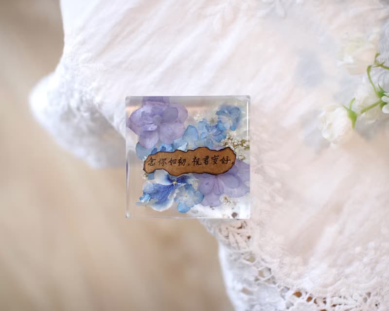 方形立體真花乾燥花擺設/紙鎮/繡球花/情人節禮物/生日禮物