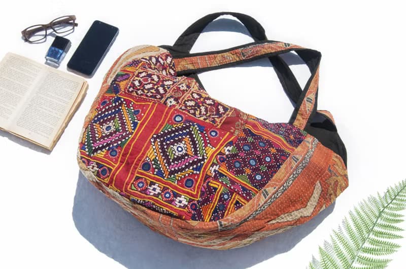 手工刺繡斜背包 民族風包 側背包 肩背包 手工包 刺繡包-古布boro
