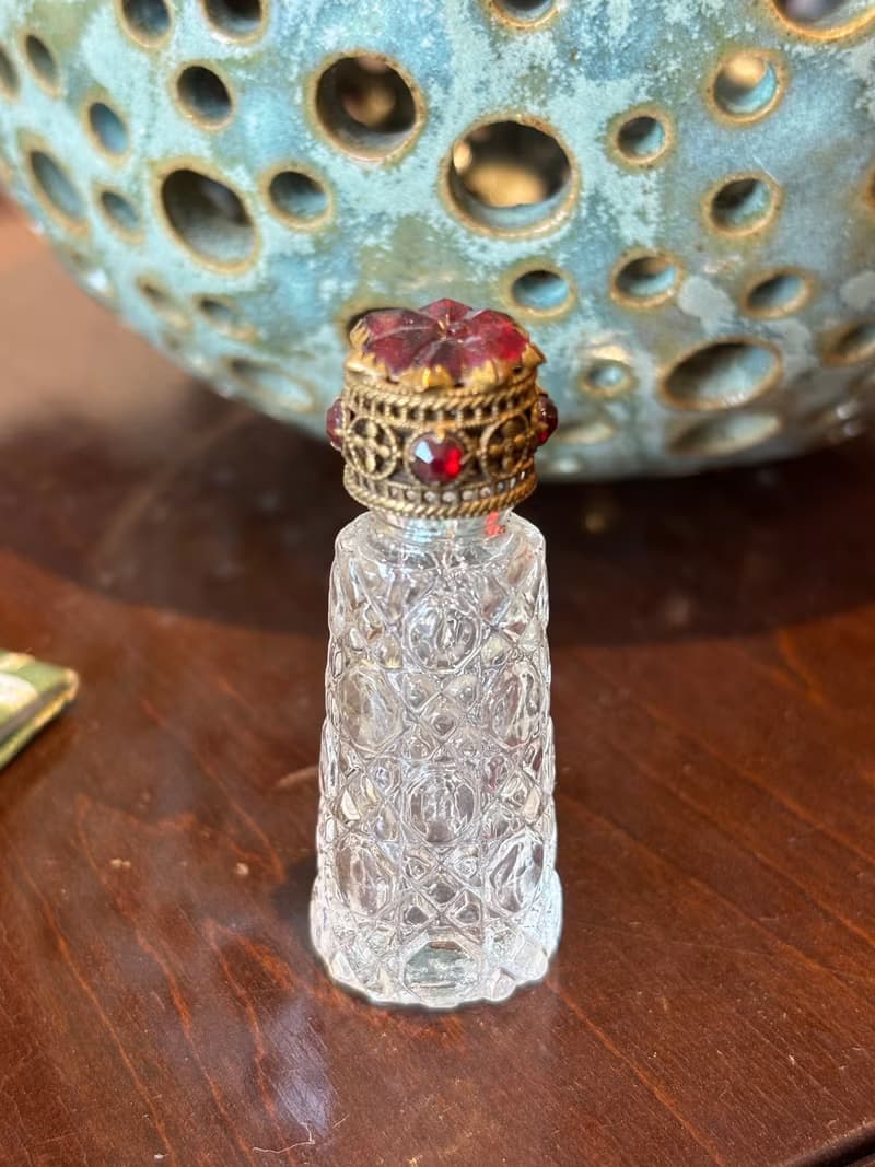 復古捷克雕花水晶玻璃配紅寶石香水瓶 - 附水晶玻璃滴管