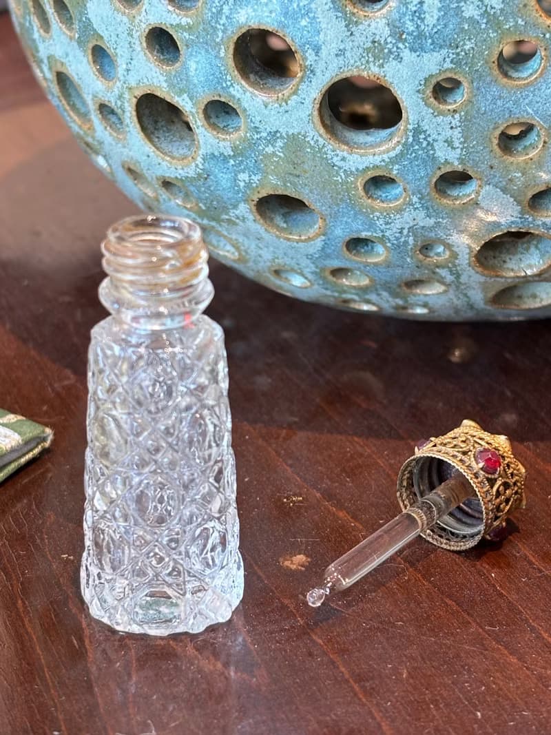 復古捷克雕花水晶玻璃配紅寶石香水瓶 - 附水晶玻璃滴管