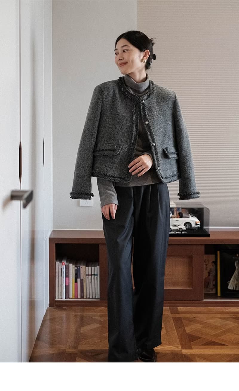 純色小香風 秋冬羊毛短款外套夾克衫女
