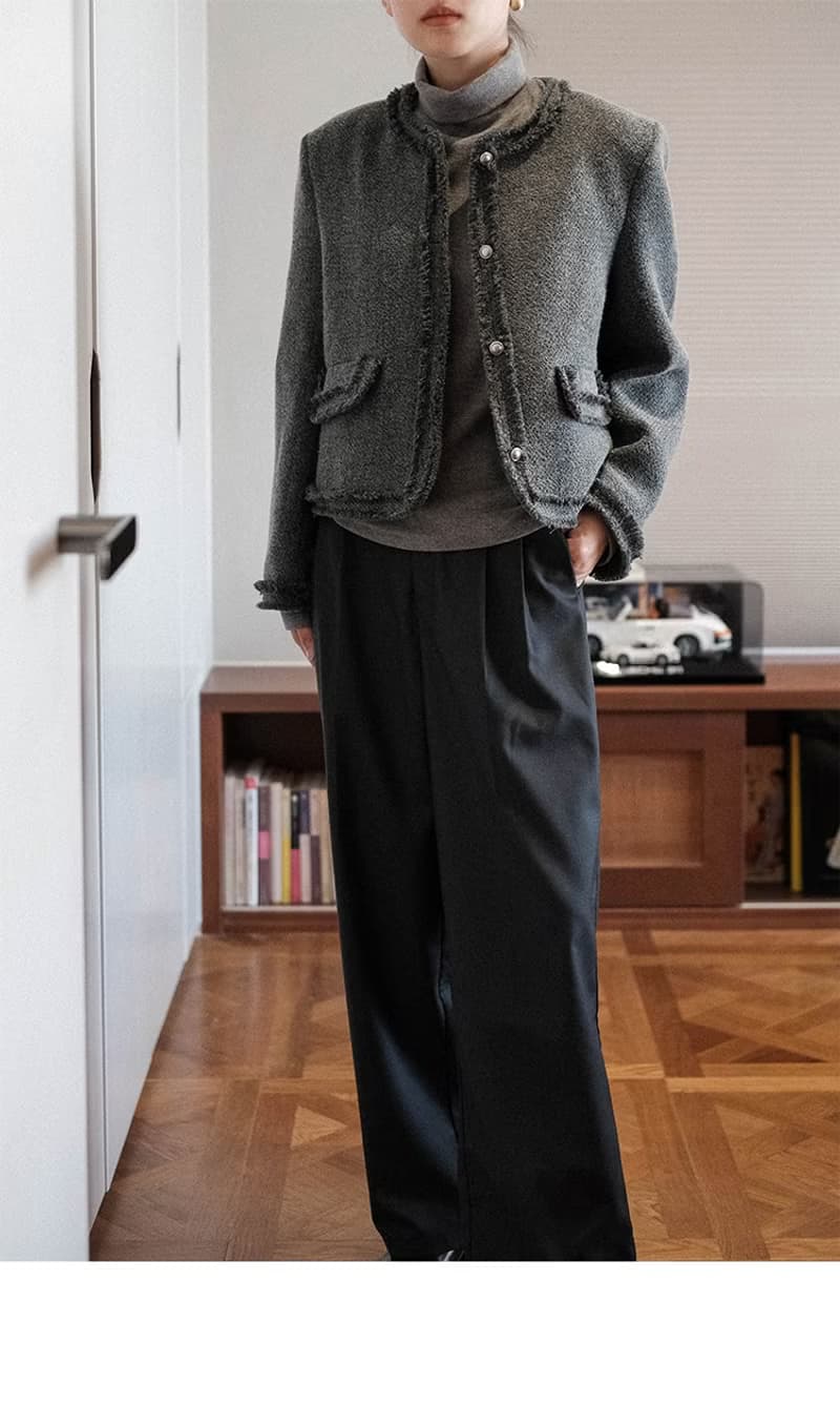 純色小香風 秋冬羊毛短款外套夾克衫女