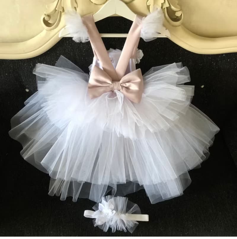 Blush pink and white romper with 3d flowers, headband and shoes for baby girl. i