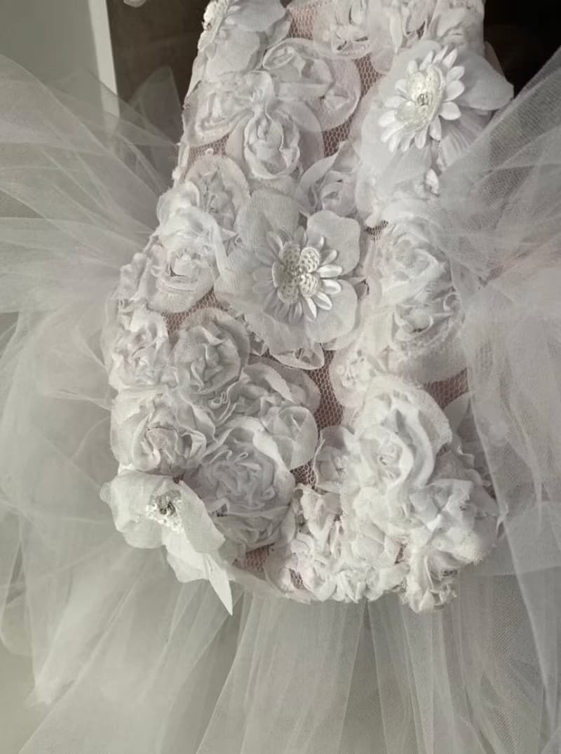 Blush pink and white romper with 3d flowers, headband and shoes for baby girl. i