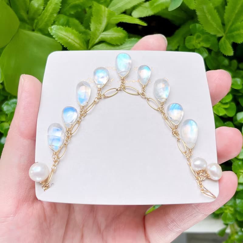 提升直覺 平靜心靈  高冰透體頂級藍暈天然月光石 不規則手鍊