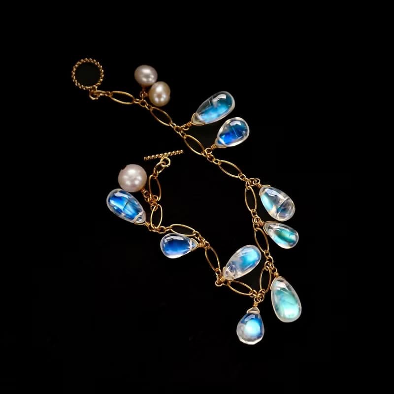 提升直覺 平靜心靈  高冰透體頂級藍暈天然月光石 不規則手鍊