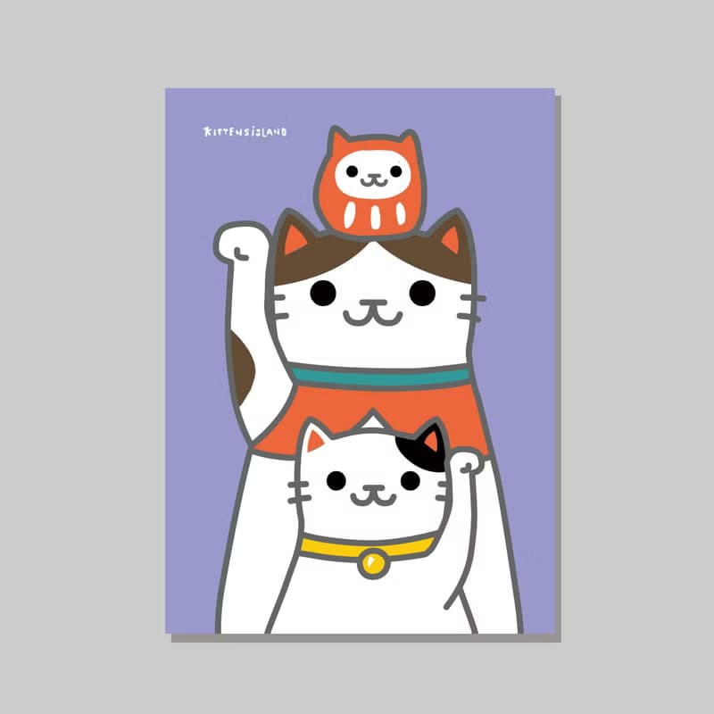 原創A3海報/三疊招財貓_達摩花貓V2/設計/貓咪/裝飾畫