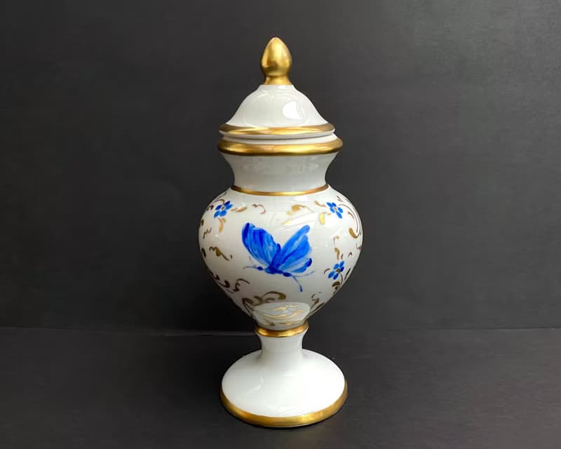 Vintage Porcelain Vase Miniature Urn With Lid France 1960