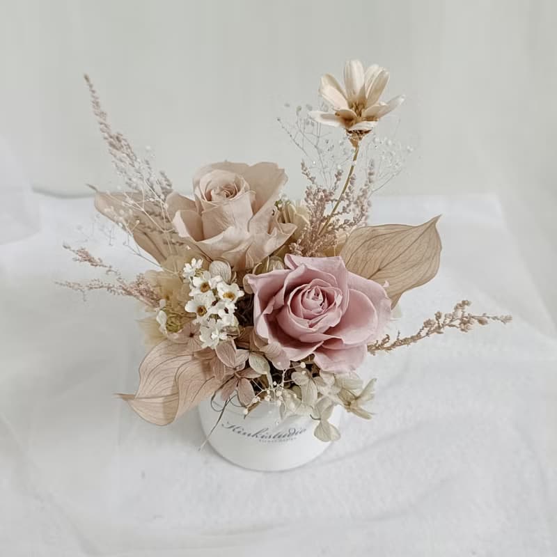 奶茶粉玫瑰盆花|結婚捧花永生乾燥花畢業謝師禮物生日畢業禮物4