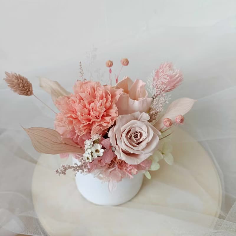 奶茶粉玫瑰盆花|結婚捧花永生乾燥花畢業謝師禮物生日畢業禮物4