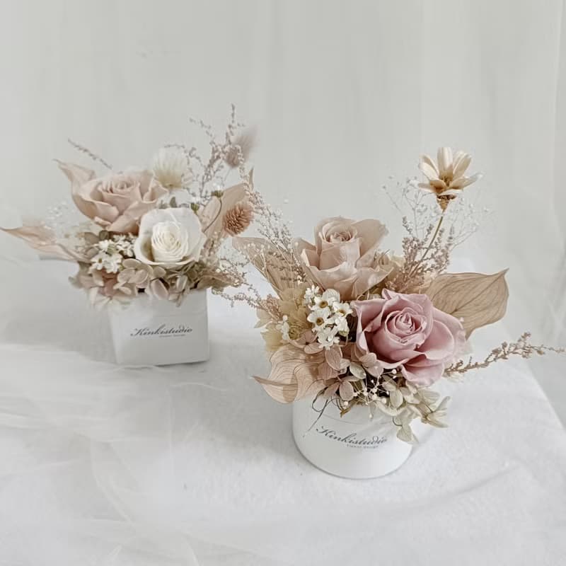 奶茶粉玫瑰盆花|結婚捧花永生乾燥花畢業謝師禮物生日畢業禮物4