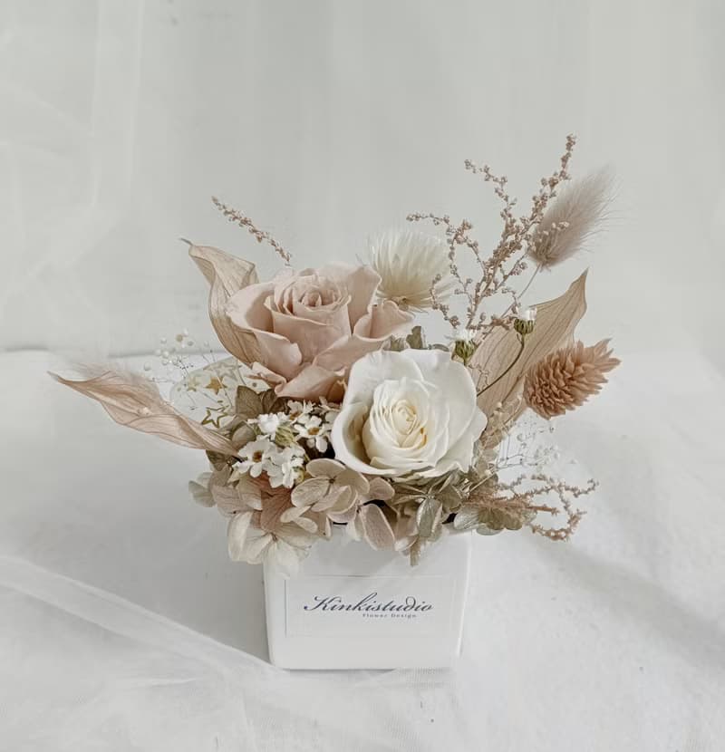奶茶粉玫瑰盆花|結婚捧花永生乾燥花畢業謝師禮物生日畢業禮物4