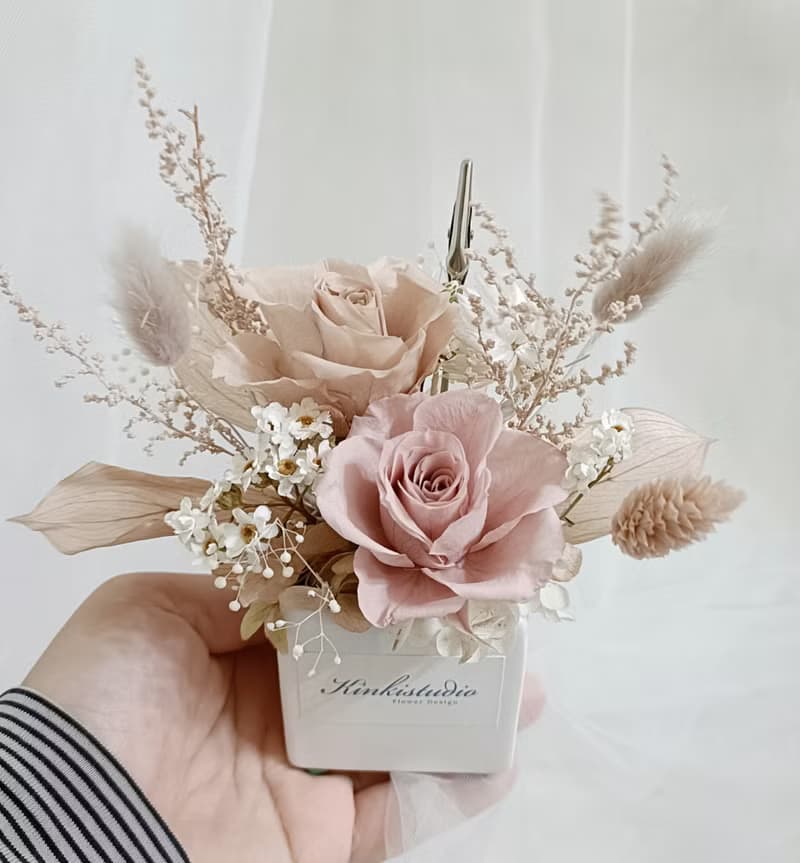 奶茶粉玫瑰盆花|結婚捧花永生乾燥花畢業謝師禮物生日畢業禮物4