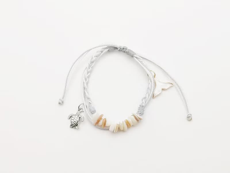 波希米亞 手工編織手環 鯨魚尾+海龜 天然白貝殼防水手鍊