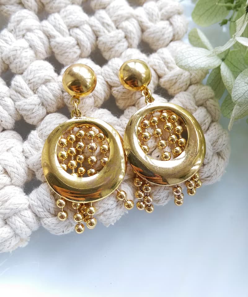 Vintage Jewelry 西洋古董飾品 金色調 環圈小流蘇 針式耳環
