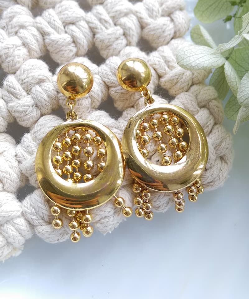 Vintage Jewelry 西洋古董飾品 金色調 環圈小流蘇 針式耳環