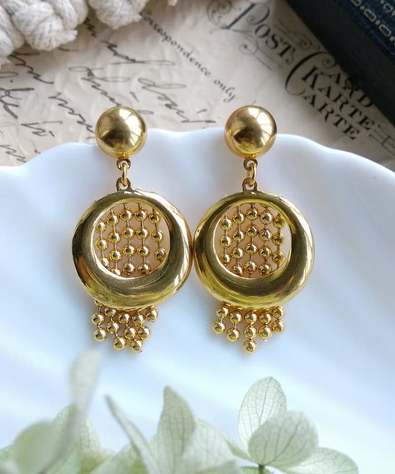 Vintage Jewelry 西洋古董飾品 金色調 環圈小流蘇 針式耳環