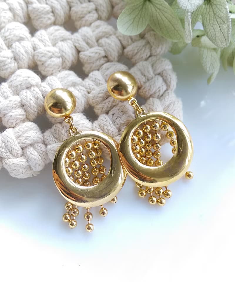 Vintage Jewelry 西洋古董飾品 金色調 環圈小流蘇 針式耳環