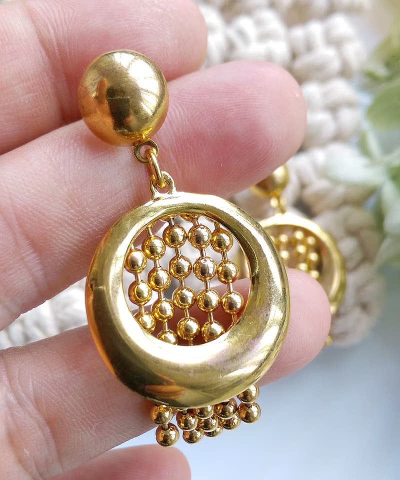 Vintage Jewelry 西洋古董飾品 金色調 環圈小流蘇 針式耳環