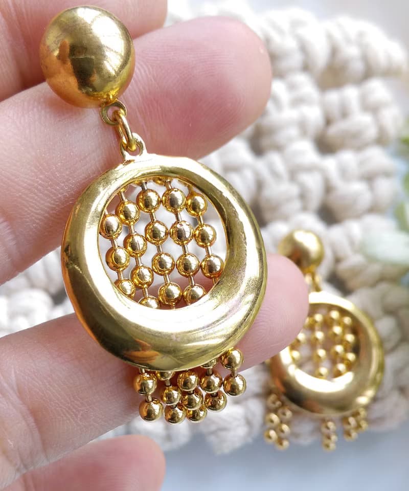 Vintage Jewelry 西洋古董飾品 金色調 環圈小流蘇 針式耳環