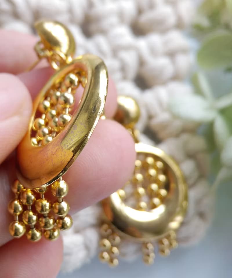 Vintage Jewelry 西洋古董飾品 金色調 環圈小流蘇 針式耳環